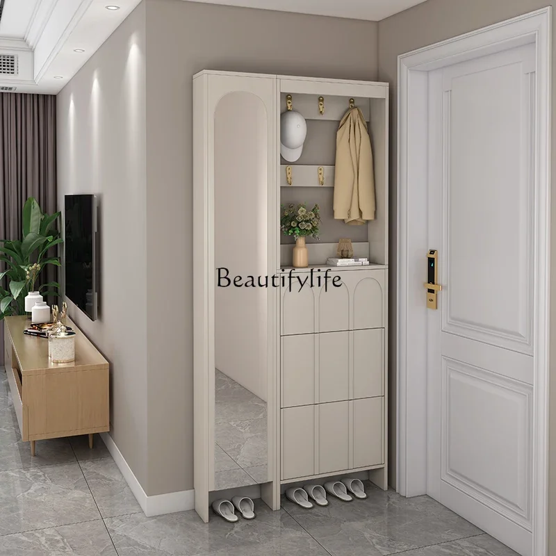 

Ultra-thin shoe cabinet storage integrated against the wall 2025 new home door coat rack narrow-band mirror