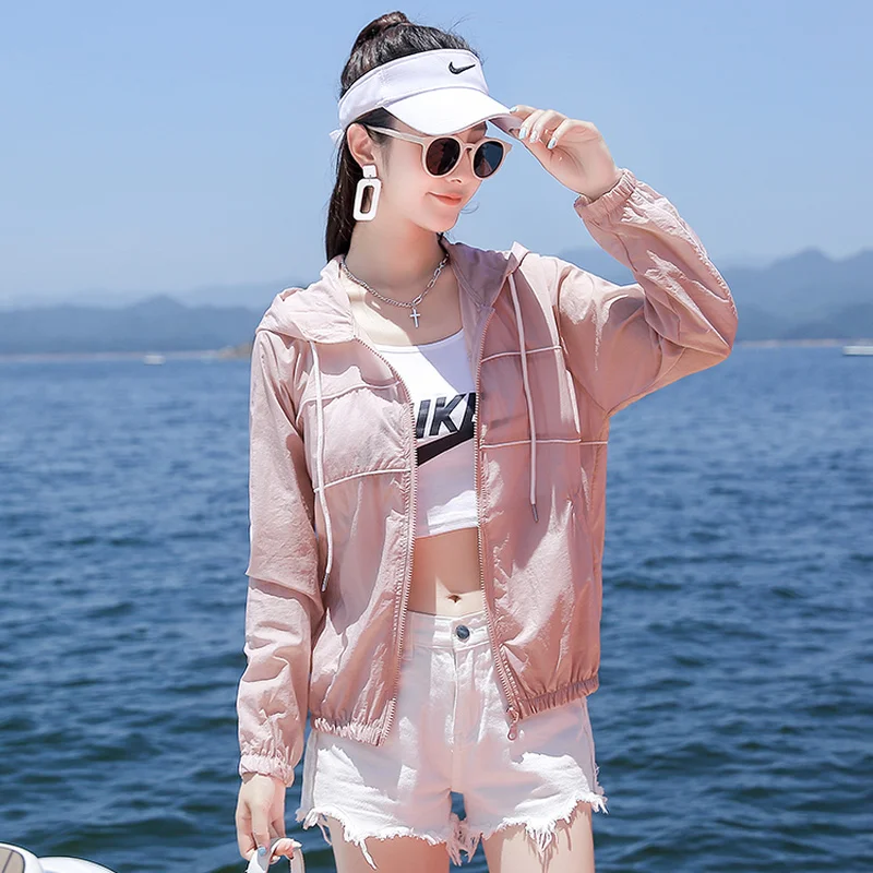 Neue Langarm Transparent Jacke Frauen Sommer Lose Dünne Sonnencreme Mit Kapuze Cropped Mäntel Zip Up