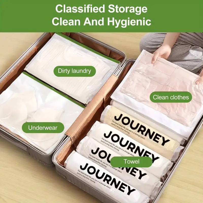 Reusable 2Pcs Hand Roll Vacuum Storage Bags No Pump Needed Waterproof Space Saving Bags for Home Clothes Storage