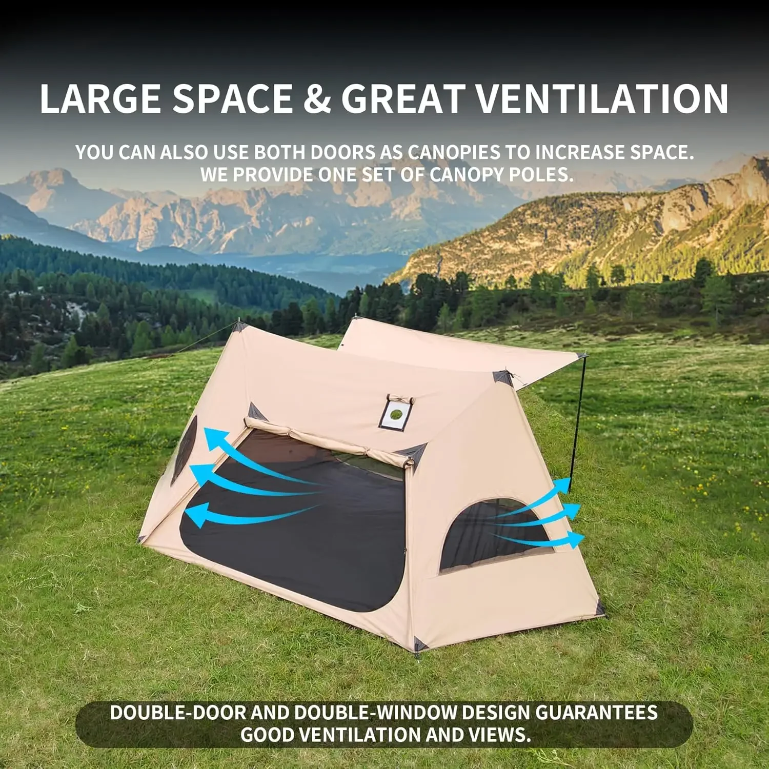 خيمة جرس سداسية تتسع لـ 4-6 أشخاص من Tenplay، خيمة تخييم من القماش القطني مع مقبس موقد مقاوم للماء بباب مزدوج خيمة خارجية للتخييم