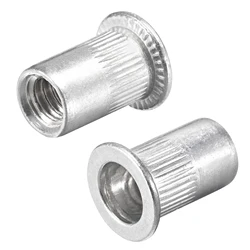 25-100Pcs Aluminium Alloy Rivnut #6-32 #8-32 #10-32 #10-24 1/4-20 Knurled Flat Head Threaded Rivet Insert Nutsert Cap Rivet Nut