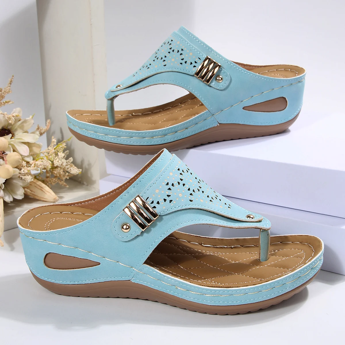 

New Style Fashion Woman Leather Non-Slip Soft Platform Shoes Flip Flops Summer Women's Wedge Sandal with Heel Orthopedic Sandals