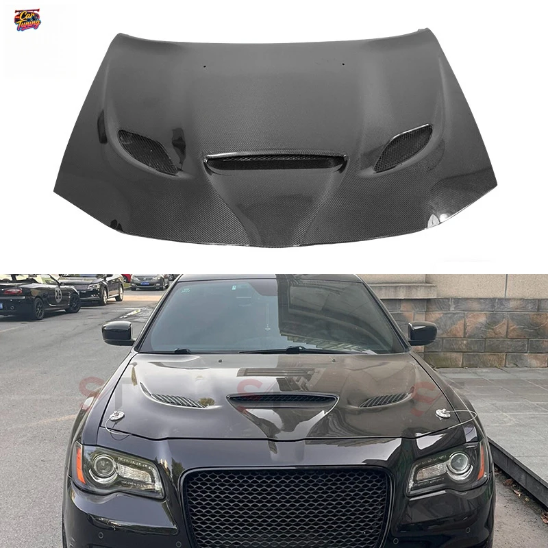 

Подходит для модификации Chrysler 300C из углеродного волокна, перфорированный капот в стиле SRT и накладка на передний бампер.