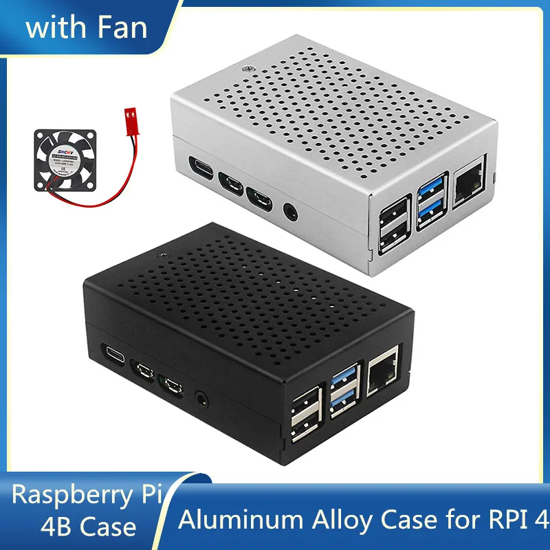 Raspberry Pi 4 Aluminum Alloy Case for RPI 4 Mesh Heat Dissipation Metal Shell Silver Black Enclosure for RPI 4 Model B with Fan