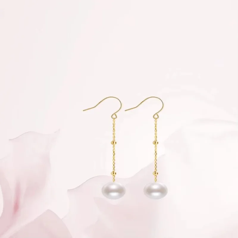 

18K Yellow Gold Natrual freshwater pearl Earrings AU750 purple jewelry wedding party gift for women E607
