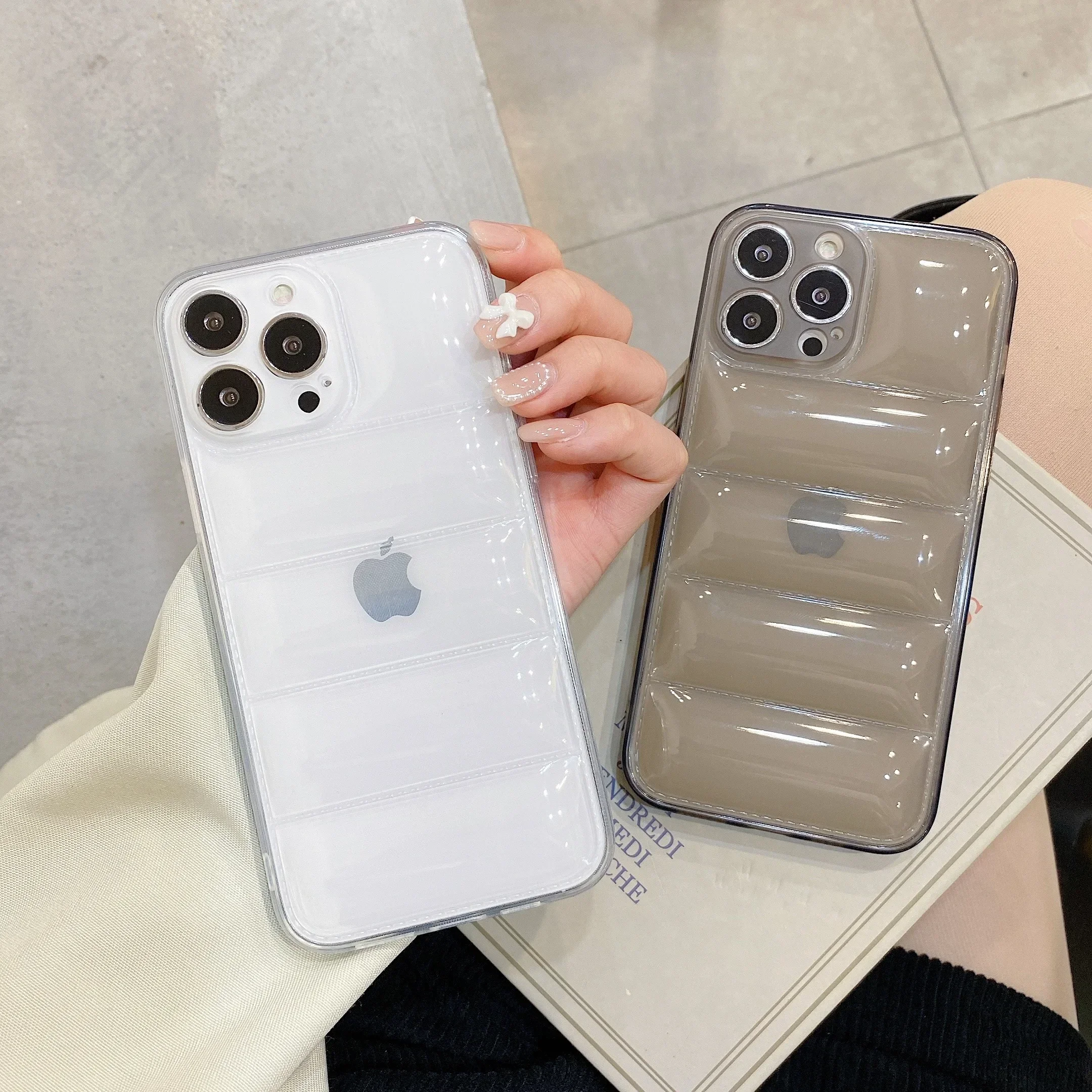 Luxury Down Jacket Clear Cover for IPhone 14 13 11 12 Pro Max XR XS Max 7 8 Plus Soft Puffer Case Shockproof Silicone Bumper