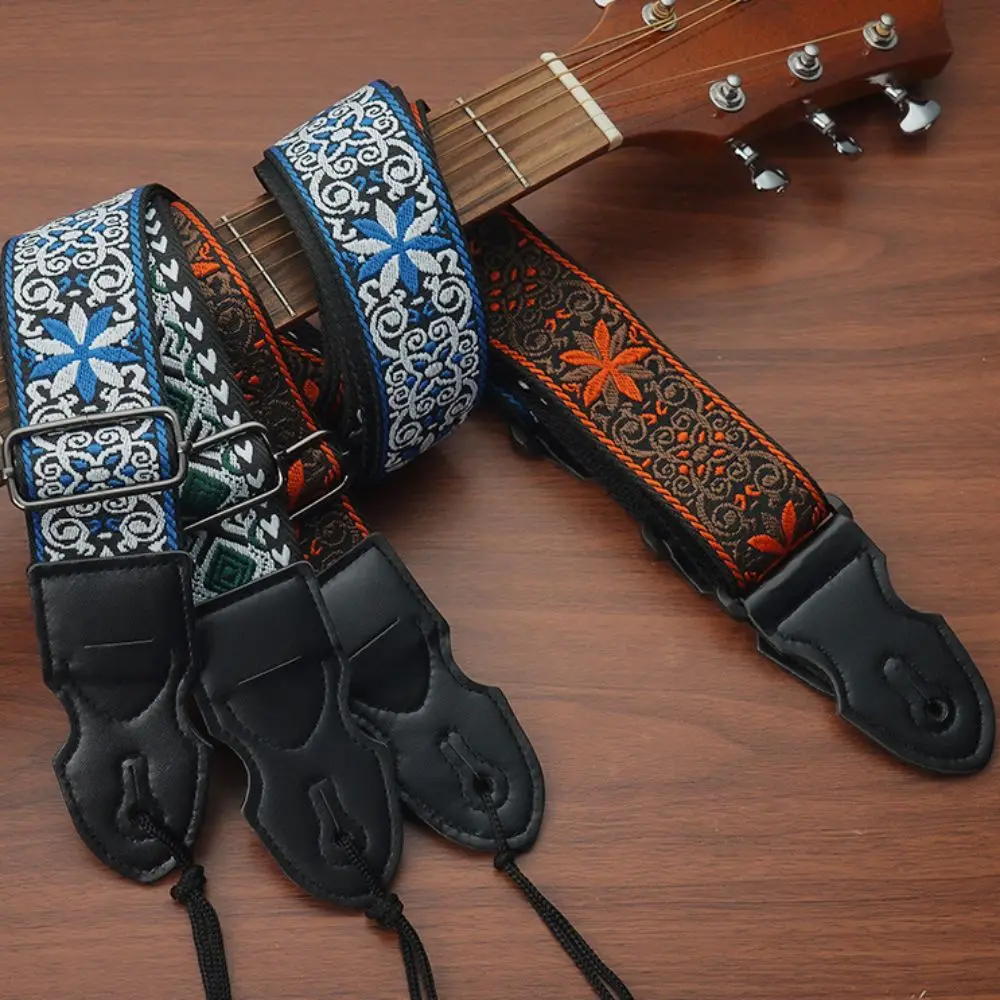 Vintage Guitar Strap Ethnic Style Polyester Electric Guitar Belts High-Grade Printing Adjustable Guitar Shoulder Belt