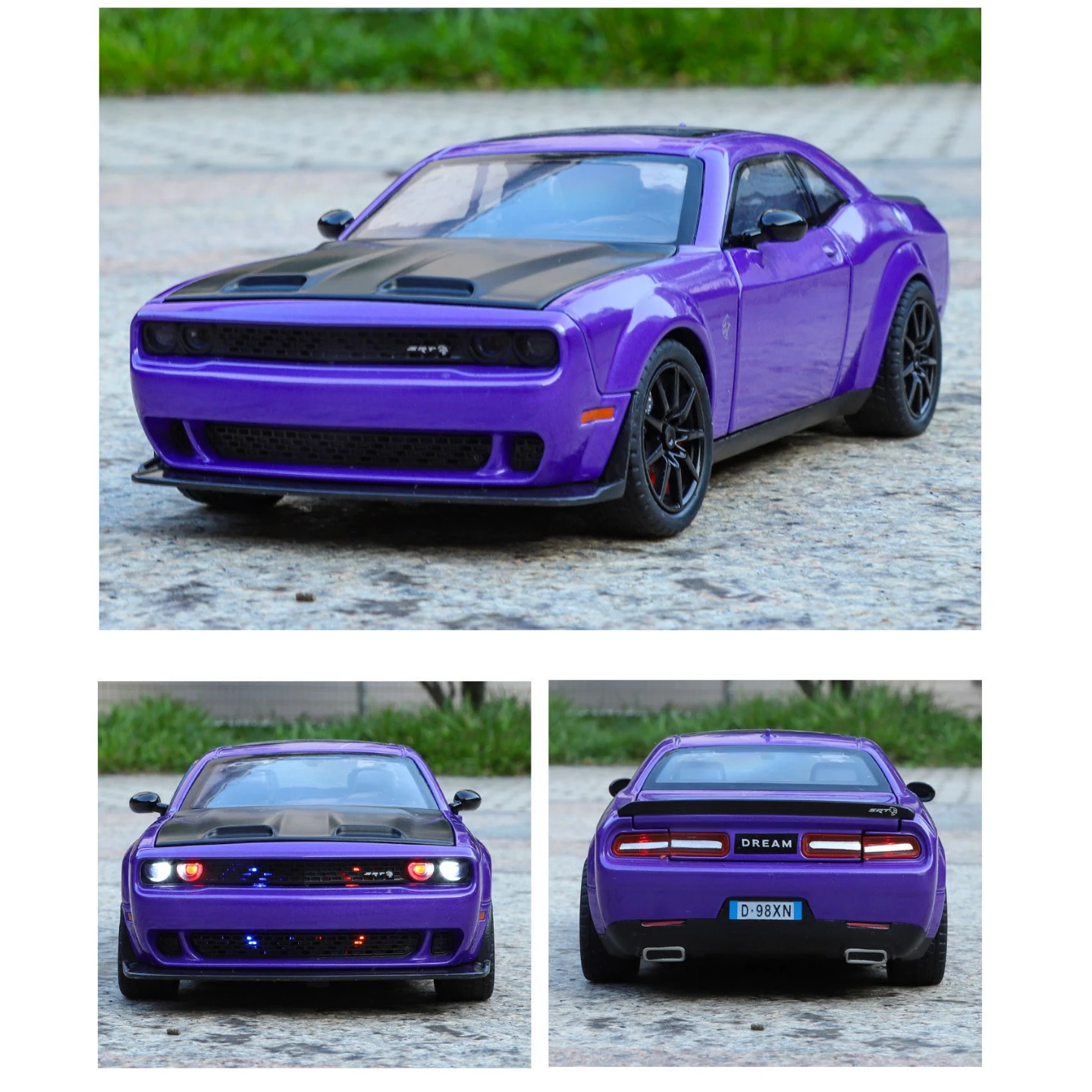 1:24 Challenger Hellcat Modell Spielzeug Vintage Autos Legierung Diecast Sound Licht Türen Geöffnet Zurückziehen Dekoration für Erwachsene Kinder Geschenke