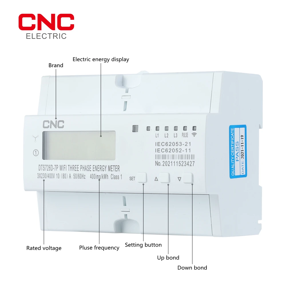 CNC DTS726D-7P WIFI 3 Phase Tuya WIFI Smart Energy Meter 3*120V 3*220V 3*230V 50/60Hz Timer Power Consumption Monitor kWh