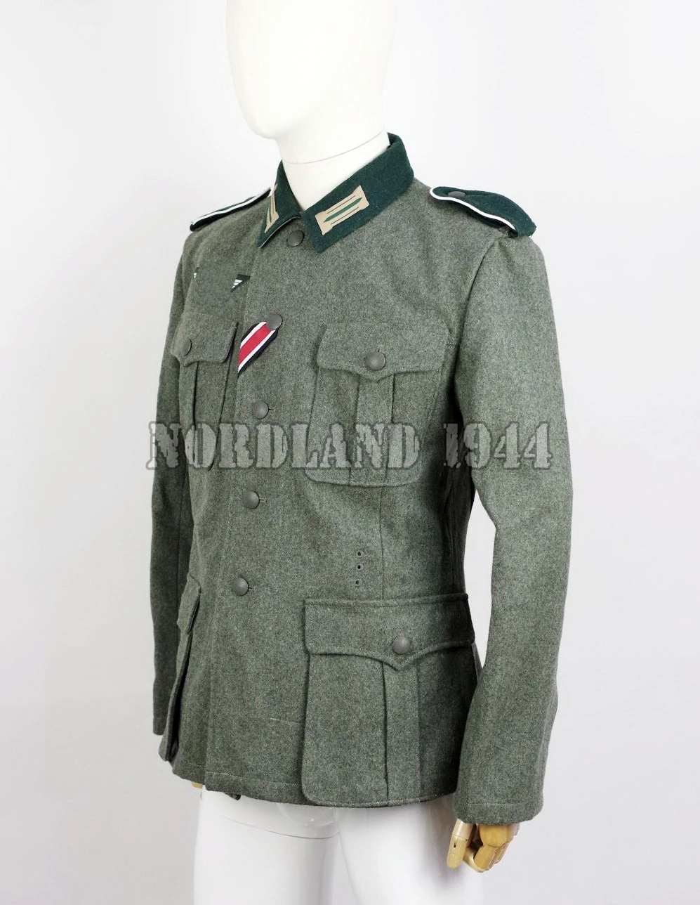 Reproduction Cosplay German WH M36 Fieldgrey Wool Feldbluse Field Blouse Tunic with Shoulder Straps and Trouser Pants Nordland