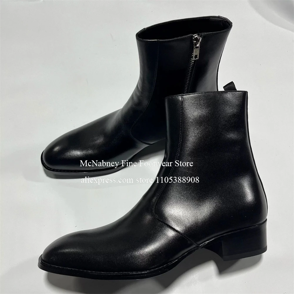 

Classic Leather Side Zipper Ankle Boots Men Pointed Toe Block Heel Formal Shoes Business Dress Shoes Gentleman Style Shoes