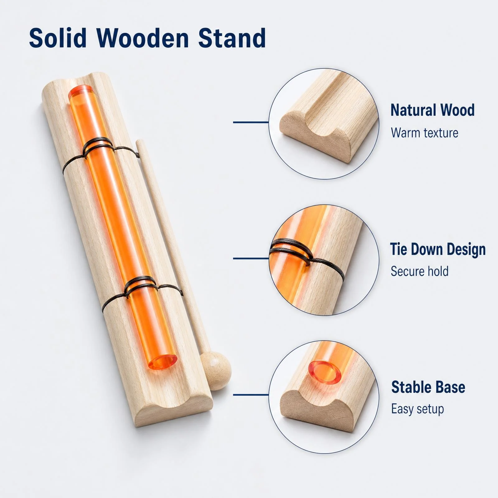 STAR LINKUP Orange Quartz Sonic Rod with Wooden Resonance Base Sound Healing Instrument for Yoga Meditation Sound Bath Therapy