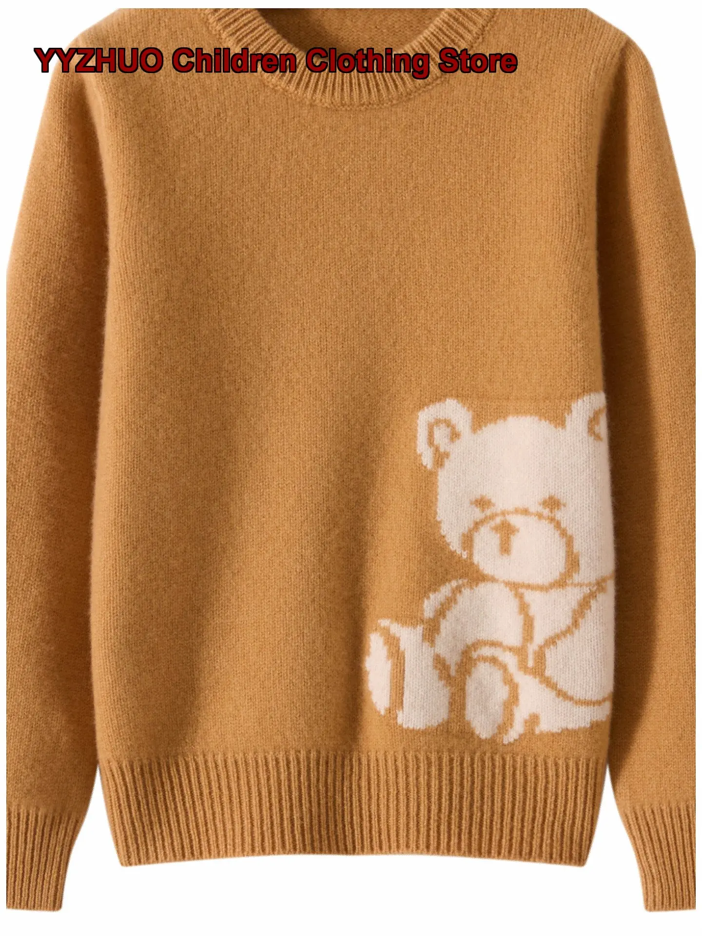Kids Round Neck Double-Strand Thickened Boys Girls Knit Sweater Baby Bear Base Layer Top