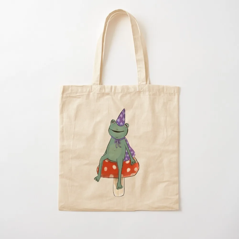 

Wizard Frog sitting on a Mushroom Tote Bag shoping bag Beach bag sac pour femme supermarket folding Canvas Tote