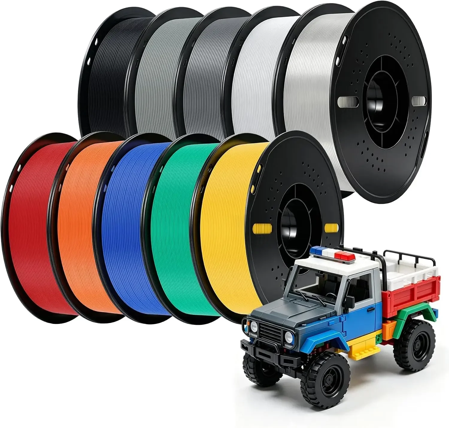 USA Stock PLA Plus 3D Filament Bundle, 10 Rolls, 1kg Spool, Ten Colors | Dimensional Accuracy +/- 0.03 mm, 1.75 mm, tough, 10KG,