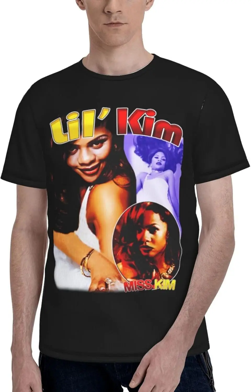 ROCK BAND Lil Music Kim T-Shirt Men's Short Sleeve Novelty Graphic T-Shirts Casual Cotton Crewneck Tees XX-Large Black