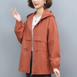 With Lining Cotton Women's Coat Spring Autumn Windbreaker For Women's Mother's Casual Waist Thin And Versatile Women's Clothing