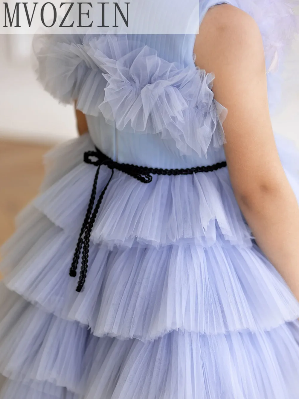 Mvozein Puffy Layers Girl Dress Blue Flower Girl Dress Kid Birthday Dress Wedding Party Dress Princess Dress Vestido Robe