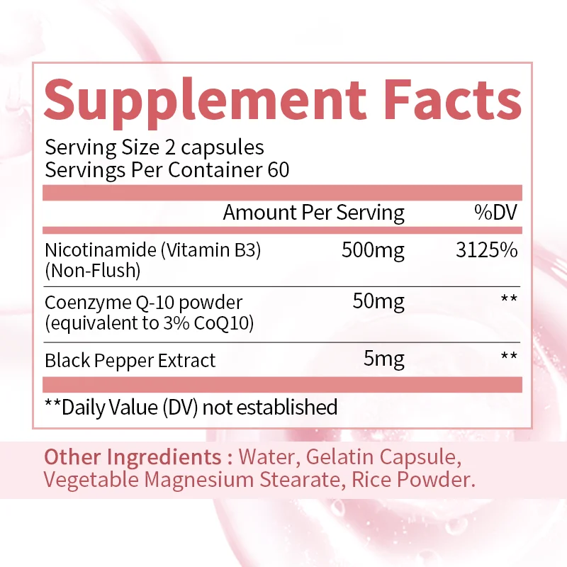 كبسولات فيتامين Binkka-Nicotinamide B3 ، كبسولات أنزيم q10 للطاقة ، الجلد ، صحة الجمال الرقمي ، التوازن الهرموني ، إصلاح الخلايا