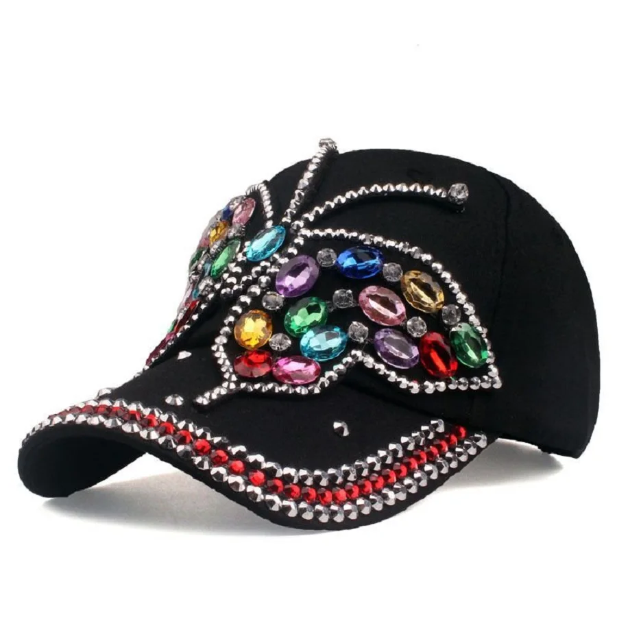 Cowboy hats for women in spring and autumn, butterfly colored diamonds, baseball caps, distressed and versatile, sun protection