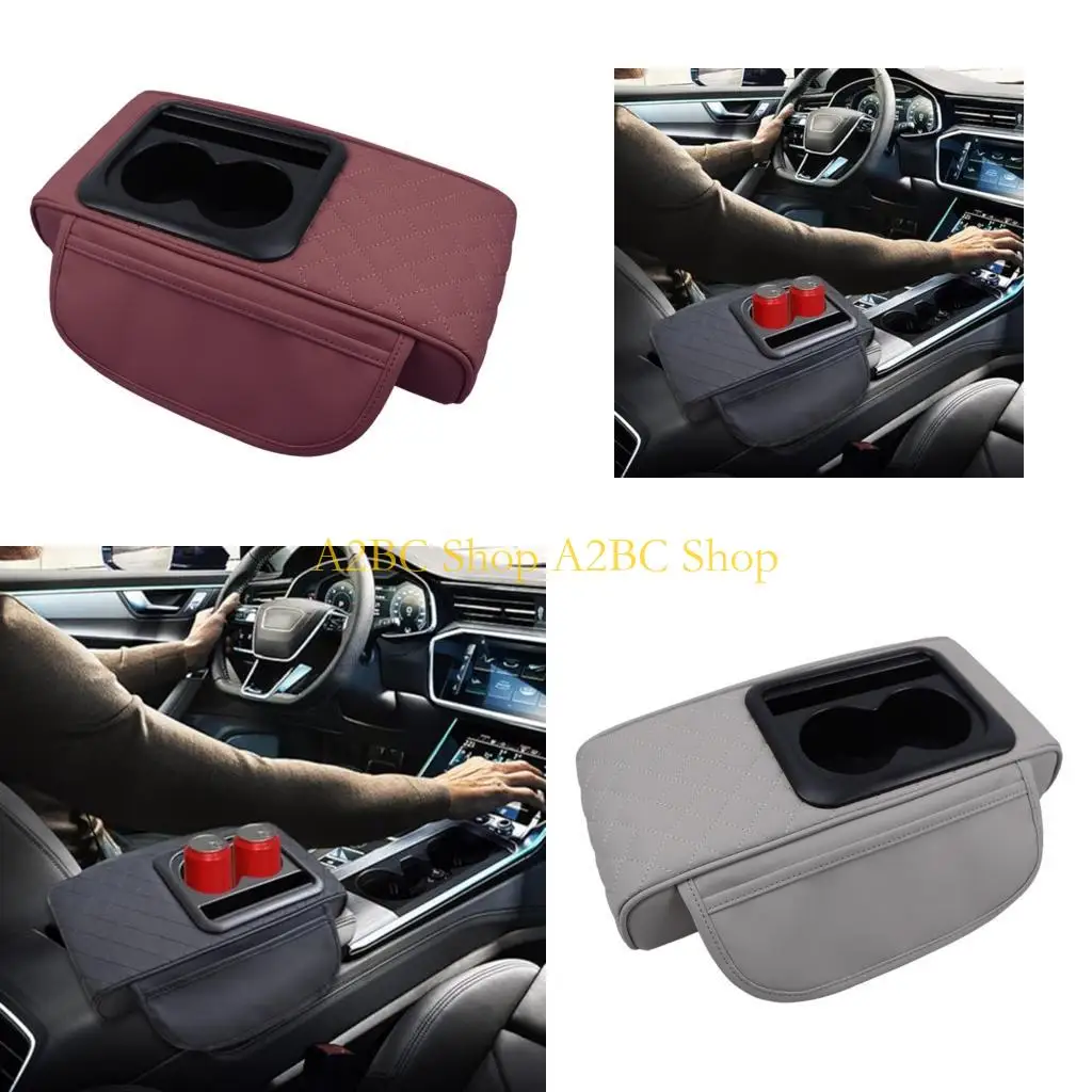 

A2BC Ergonomic Car Console Cover Features Convenient Cup Holder & Secure Phone Mount Raised Car Center Console Lid for Travel