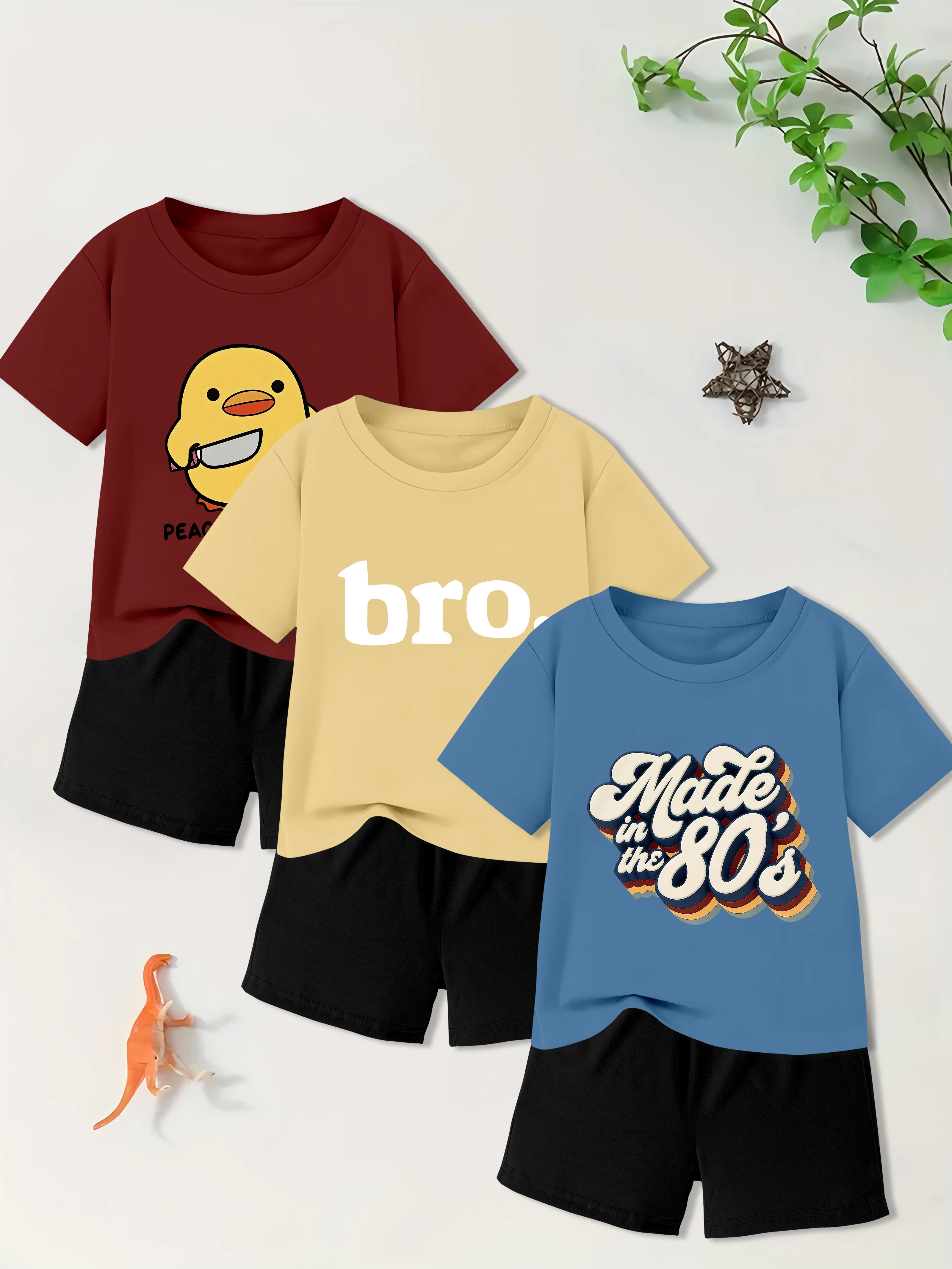 

6 предметов: летний повседневный комплект для мальчиков, футболка с короткими рукавами и принтом Cartoon Chick Bro Number 80 + шорты