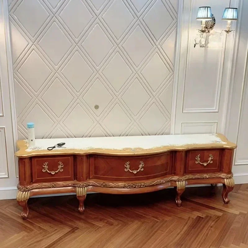 N French New Classical Solid Wood Hand Carved TV Cabinet American Country Retro Living Room Audiovisual Cabinet
