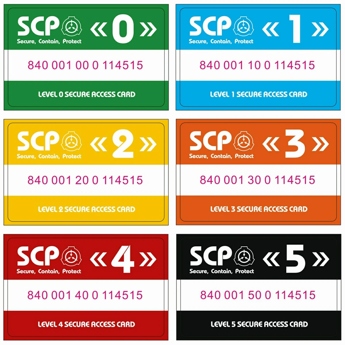 one set 6pcs SCP GUARD,scp secret foundation keycards Special Logo Cosplay Access Grade Card vi-19