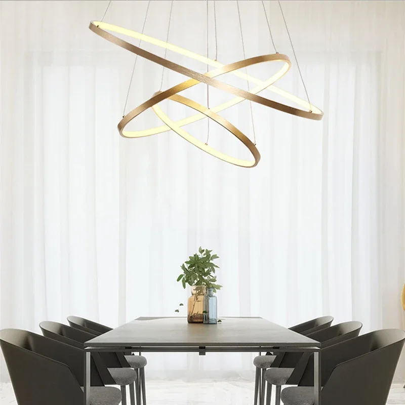 Led Chandelier Suspension For Lamp Living Room Dining Table Kitchen Light Lustre Modern Ring Ceiling Pendants Golden Luminaire