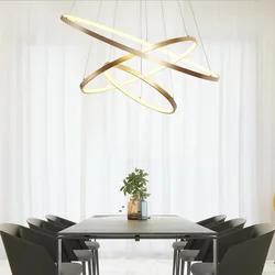 Lámpara Led de suspensión para lámpara, sala de estar, mesa de comedor, cocina, brillo, anillo moderno, colgantes de techo, luminaria dorada