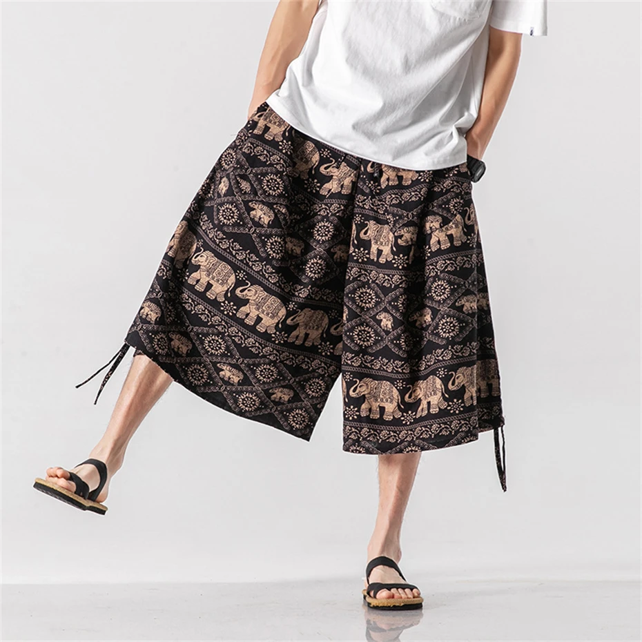 Large Size Calf Length Pants Men Loose Casual Pant Mens Chinese Style Dragon Print Pant Male Bottom Summer Men Clothing 5XL