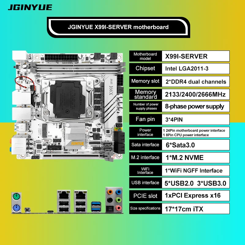 Płyta główna JGINYUE X99 itx LGA 2011-3 obsługuje procesor Xeon E5 V3 V4 DDR4 ECC RAM 2.5G karta sieciowa serwer X99i