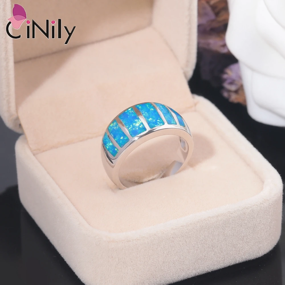 CiNily Created Blue Fire Opal Rings Silver Plated Party Wedding for Women Fashion Jewelry Christmas Female Couple Ring Size 6-9