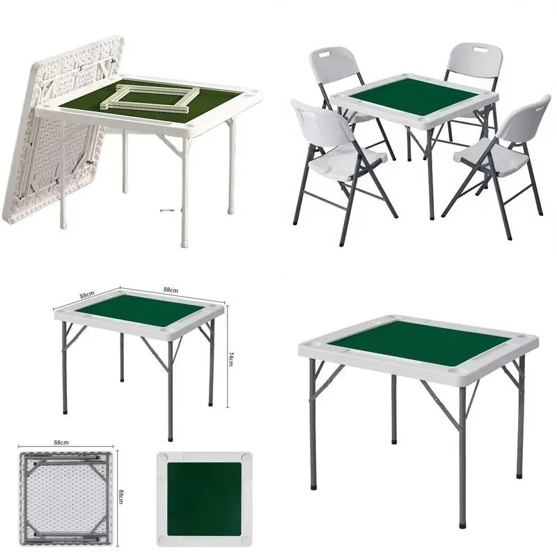 4 Person Plastic Foldable Portable Square Mahjong Table with Cup and Coin Holder for Domino Poker Game