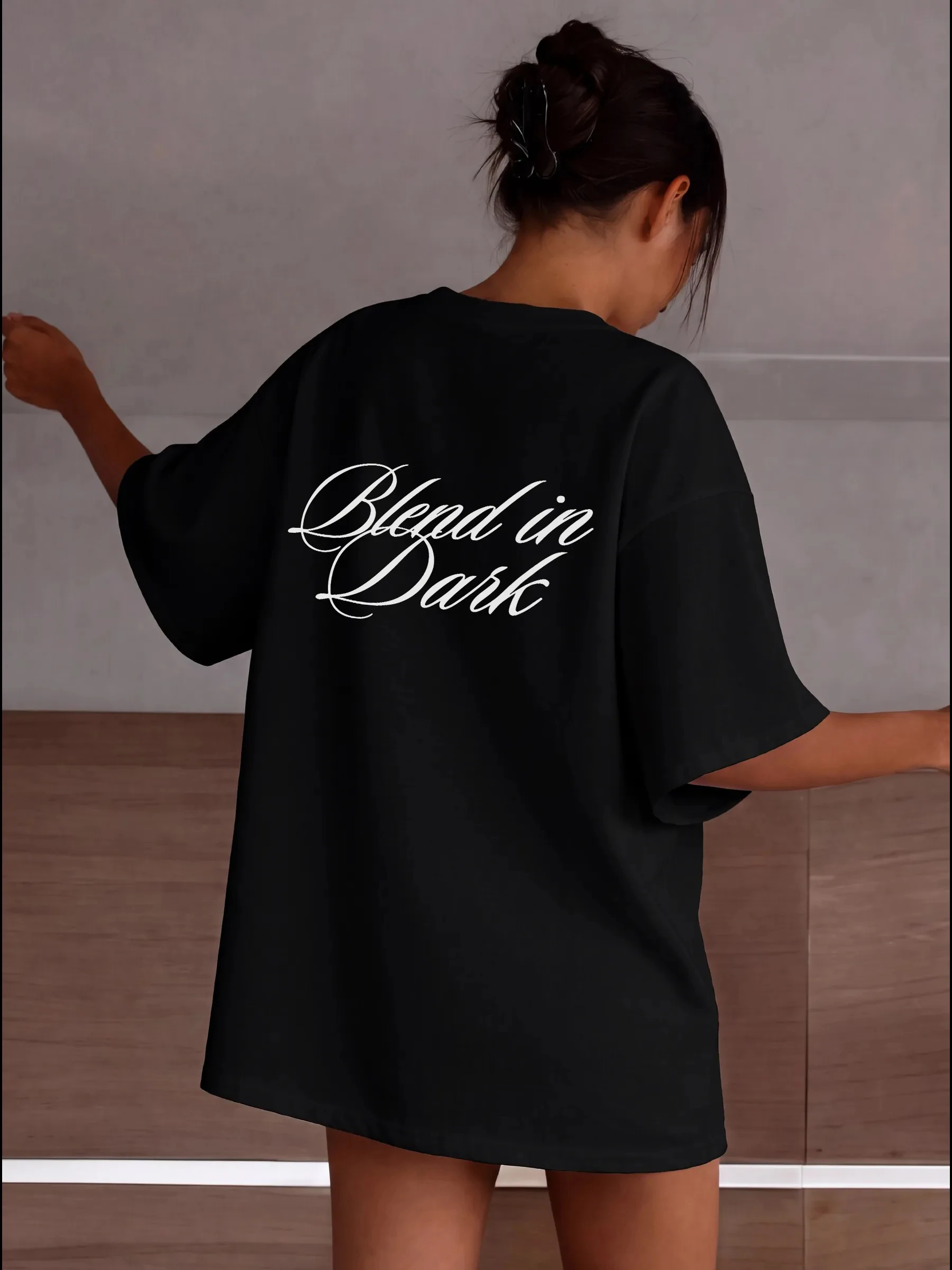 Women Oversized T Shirt Letter Print Back Graphic Tees Streetwear Harajuku Casual Short Sleeve Y2K Summer Tops Blend In Dark
