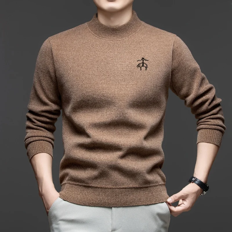 

High quality men's autumn and winter classic fashion brand lamb embroidery knitted warm sweater new velvet comfortable pullover