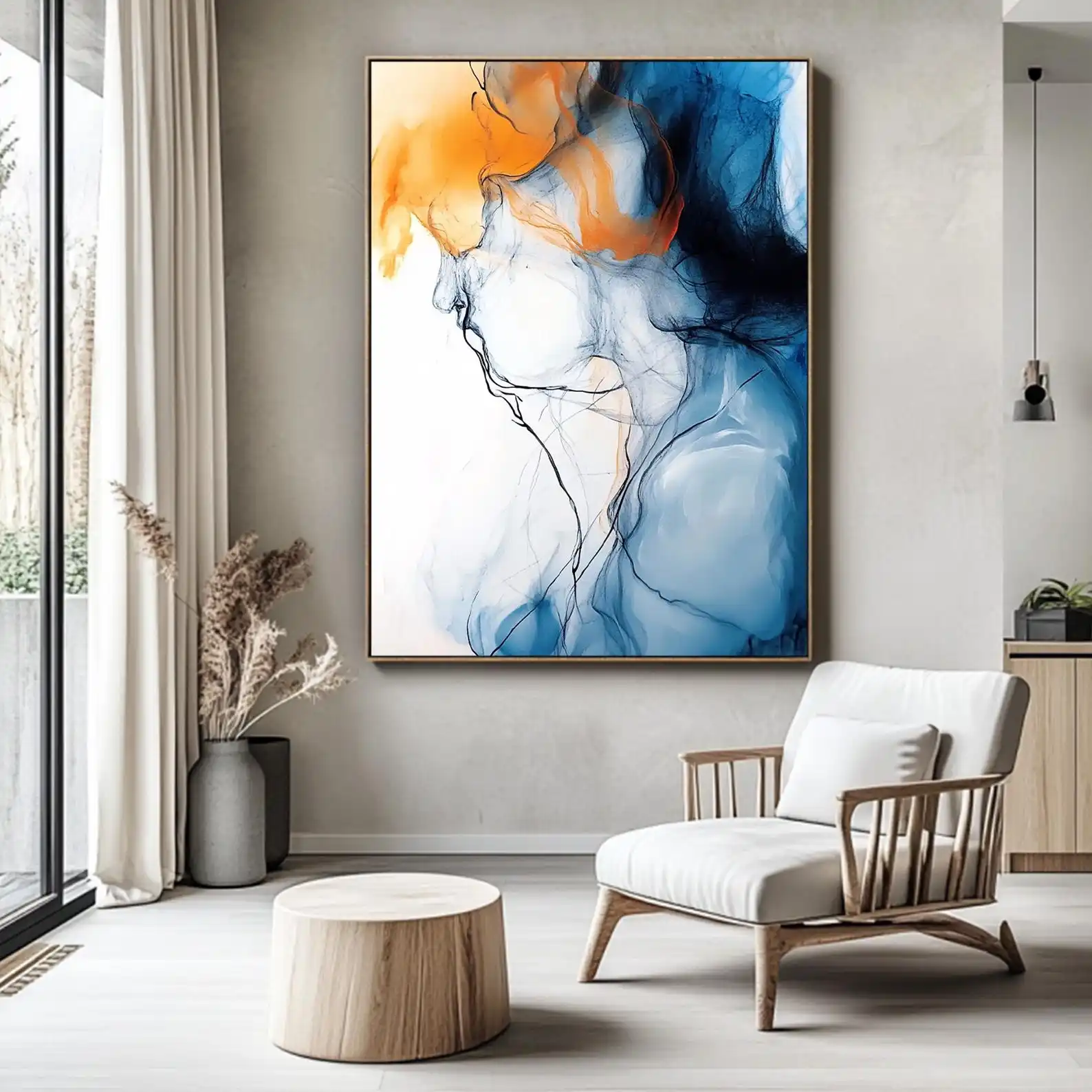 Mhemyo Large Original Orange Blue Abstract Hand Painted Oil Painting on Canvas Geometric Modern Wall Art For Living Room Decor