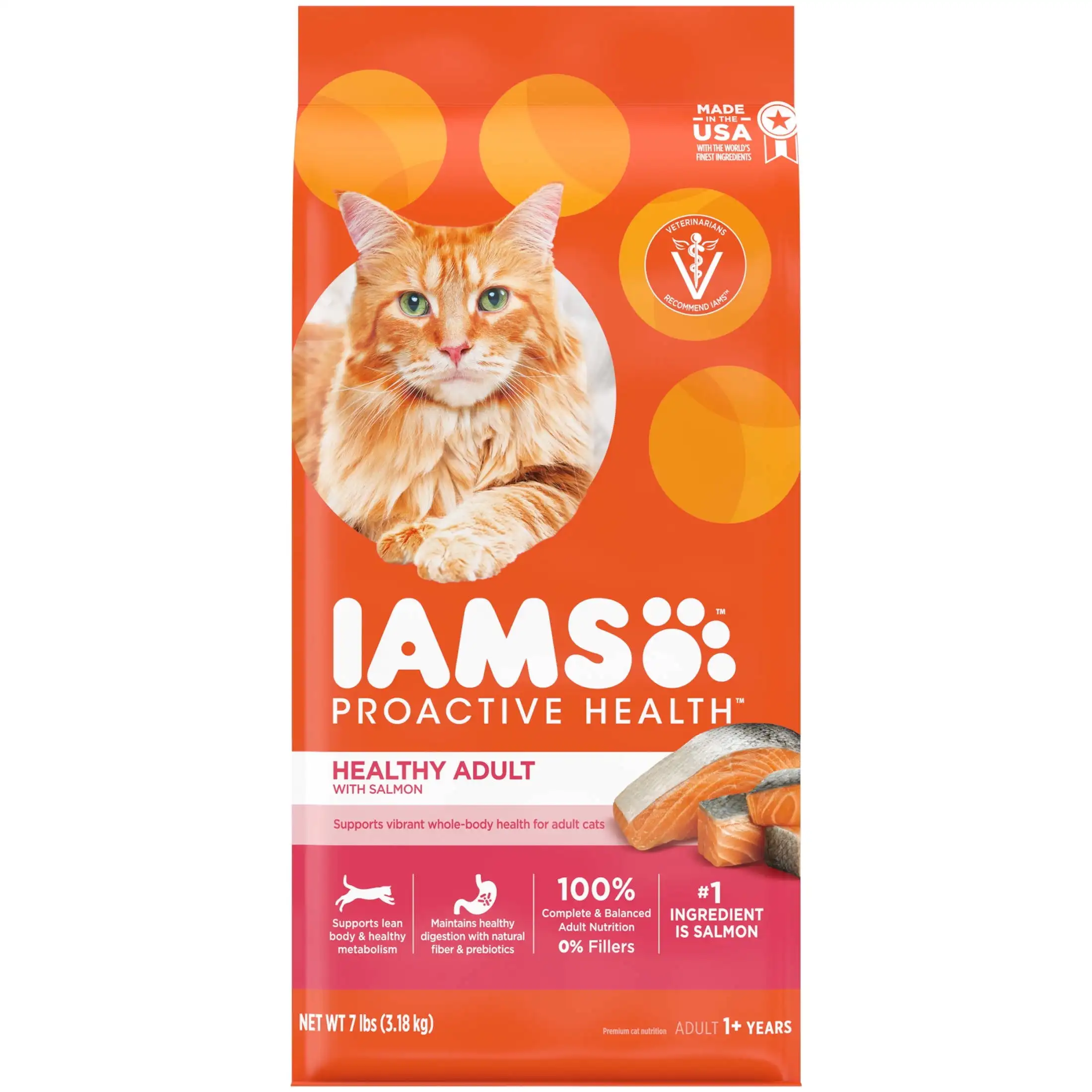 

Iams, упражнение на здоровье, сухая еда для кошек с натуральным лососем для взрослых, мешок 7 фунтов