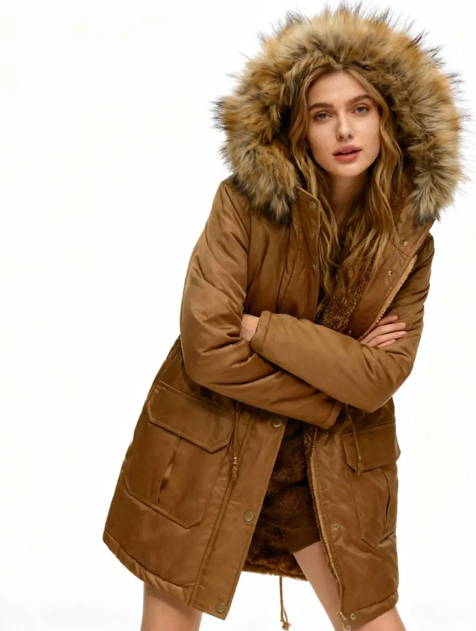 

Parkas Womens Vintage Fall Denim-Feel Lace-Up Cropped Orange Elastic Hem Smoothing Stripe Hip-Hop Streetwears Teenagers Business