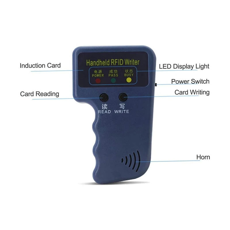 Copiadora de tarjetas RFID portátil, lector y escritor duplicador con 6 llaveros y 6 tarjetas grabables, 125Khz ID (EM4100/HID/AWID)