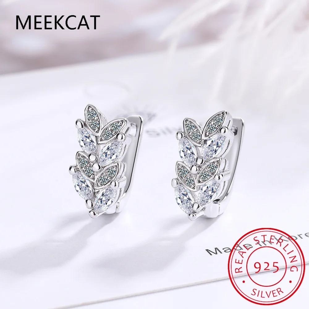 

Women's Hoop Leaf Moissanite Piercing Earrings Original 925 Sterling Silver Simple Small Earrings Fine Jewelry Daily Wear