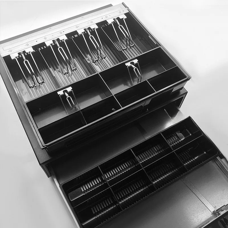 415 Heavy Duty All Metal POS Cash Drawer 7 Bill 4 Coin Slots Narrow Edge Large Capacity Retail Cash Register Money Box