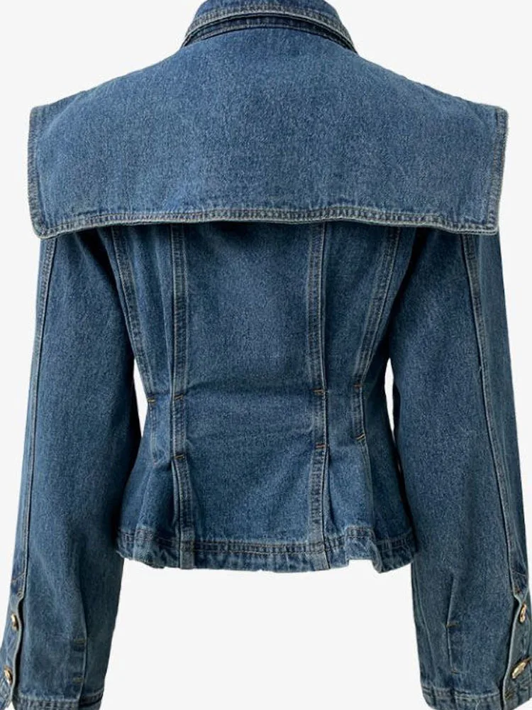 Denim Jacket For Women\'s Spring Autumn Blue Large Lapel Shawl Poket Denim Coats Women Female Spring Jacket Jean Jacket