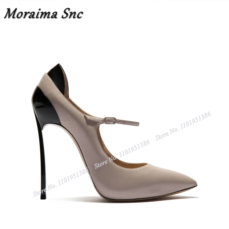 Moraima Snc Nude Band Decor Metal Heel Pumps For Women Shoes Wine Glass Heel Buckle Strap Stiletto Heels New Zapatillas Mujer