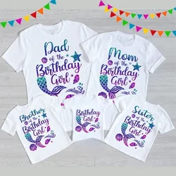 Lovely Mermaid Design Birthday Girl T-shirt Birthday Gift Party Clothes Funny T Shirts Family Matching Clothes Outfits