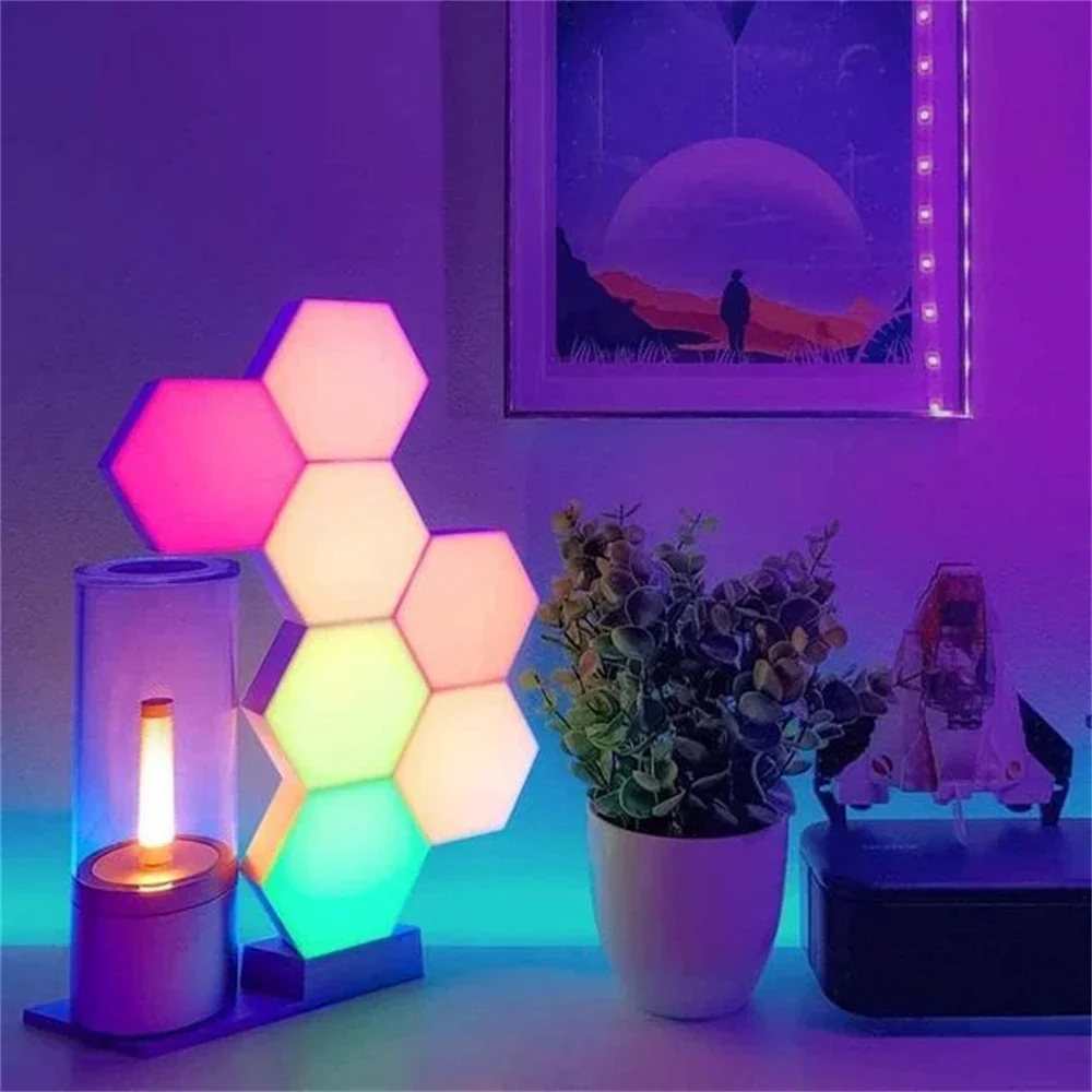 RGB Room LED Quantum Hexagon Light Touch Sensor Wall Lamp DC 5V Honeycomb Colorful Modular Control Night For Bedroom Decoration