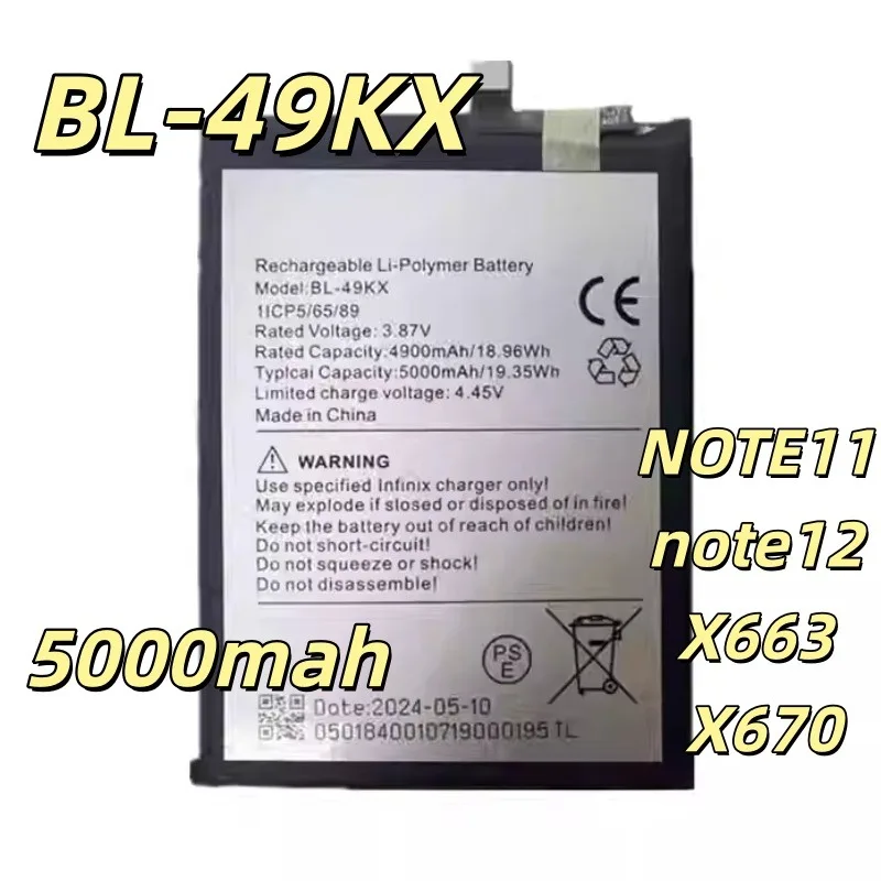 Replacement Battery BL-49KX 5000mAh for Note 12i/X6819 Note 12Pro 5G Hot8/9 Mobile Battery New