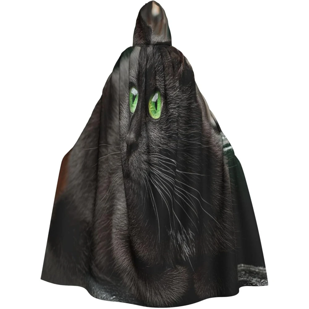 

Black Cat Adult Hooded Cloak, Halloween Costume,Perfect for Witch Cosplay, Horror Halloween Parties