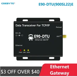 Puerta de enlace de transmisión de datos inalámbrica LoRa, puerta de enlace Ethernet de 868/915Mhz, 22dBm, CDEBYTE E90-DTU(900SL22)E MQTT RSSI LBT Modbus