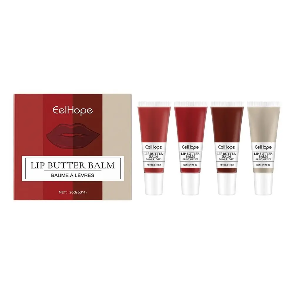 New 4 Colors Set Lip Butter Set Long Lasting Non Sticky Colored Lip Balm Deep Moisturizing Lip Makeup Care Gift Kit